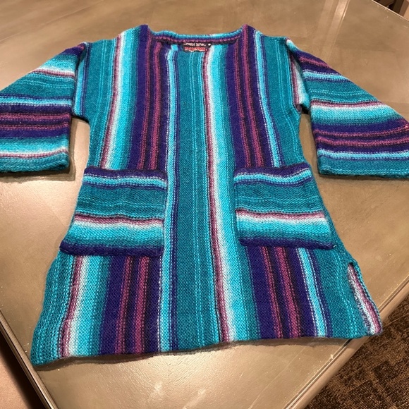 Outlander by Renee Tener Turquoise Striped Tunic Sweater or Mini Dress c1970s - Picture 5 of 6